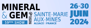 Bourse minéraux Sainte Marie aux Mines 2024, avec fossiles et gemmes.