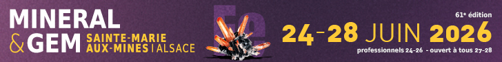 Bourse minéraux Sainte Marie aux Mines 2026, avec fossiles et gemmes.